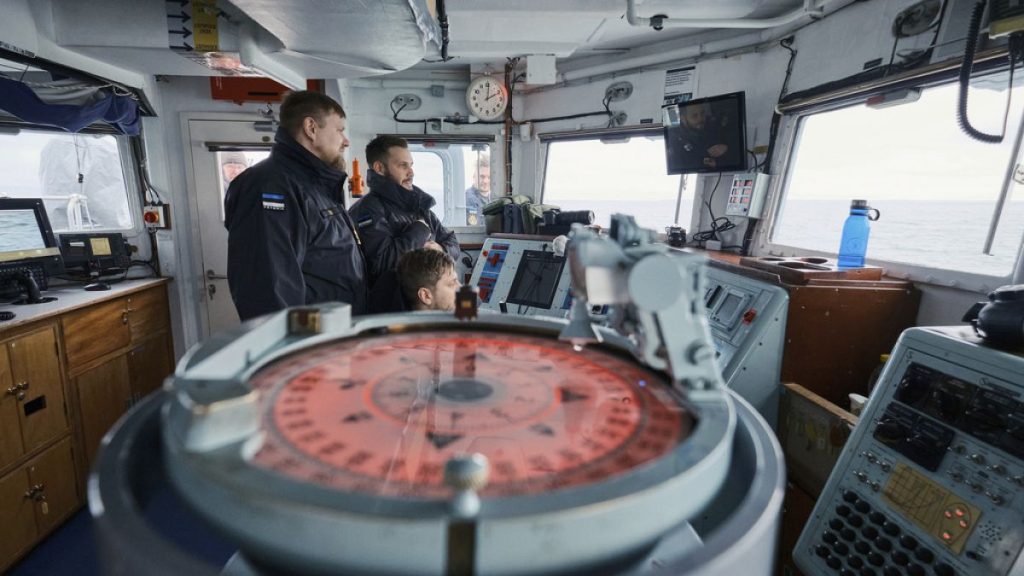 An Estonian naval ship sails in the Baltic Sea on Thursday, Jan. 9, 2025, as part of stepped-up NATO patrols in the region following suspected sabotage of undersea cables.