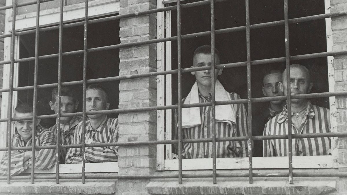 Suspected Nazi collaborators are held in a prison camp in Vught, the Netherlands, in June 1945.