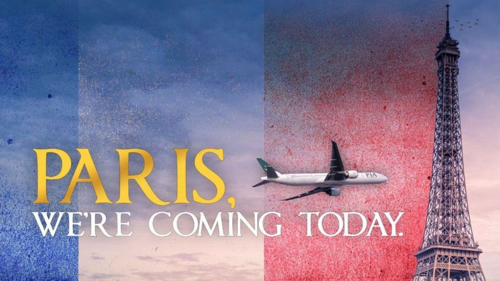 An advert used by Pakistan International Airlines to promote the resumption of direct flights to Paris