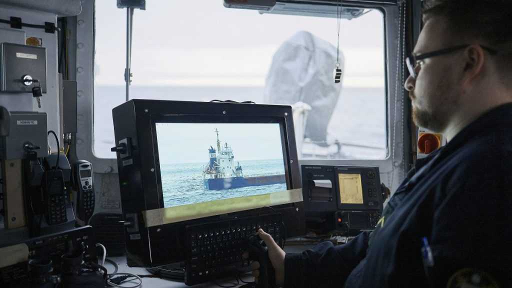 An Estonian naval ship sails in the Baltic Sea as part of NATO patrols, 9 January, 2025