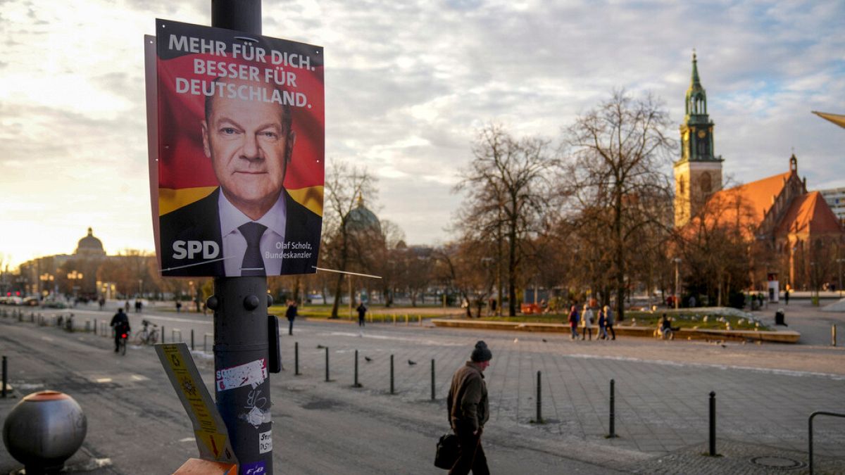 A Social Democratic Party, SPD, election campaign poster showing Chancellor Olaf Scholz and reading: