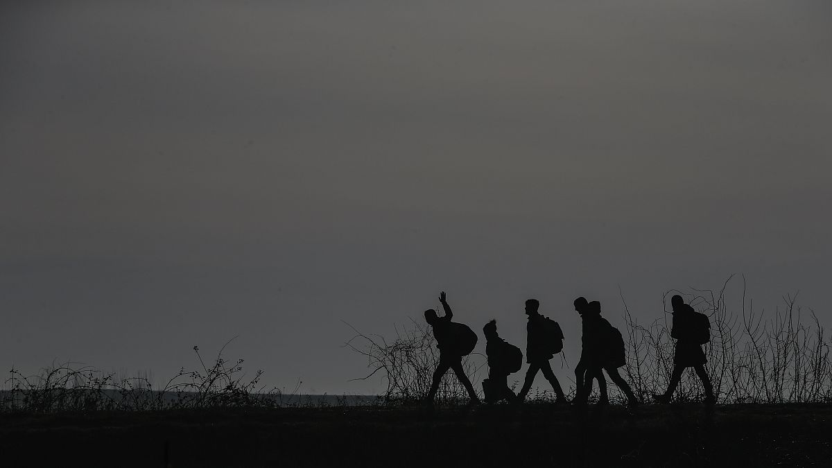 Migrants walk to enter Greece from Turkey by crossing the Maritsa River in Edirne, 1 March, 2020