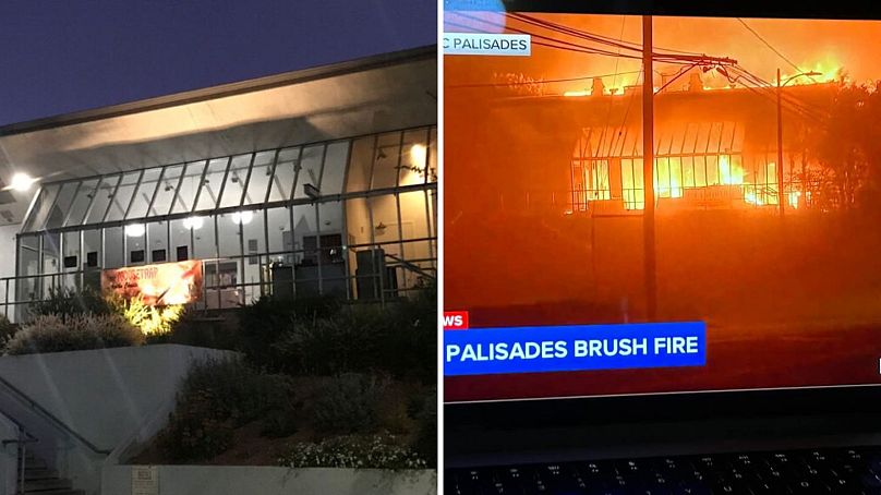 Le bien-aimé Théâtre communautaire Palisades, avant et pendant l’incendie des Palisades, vu par Martha à la télévision.