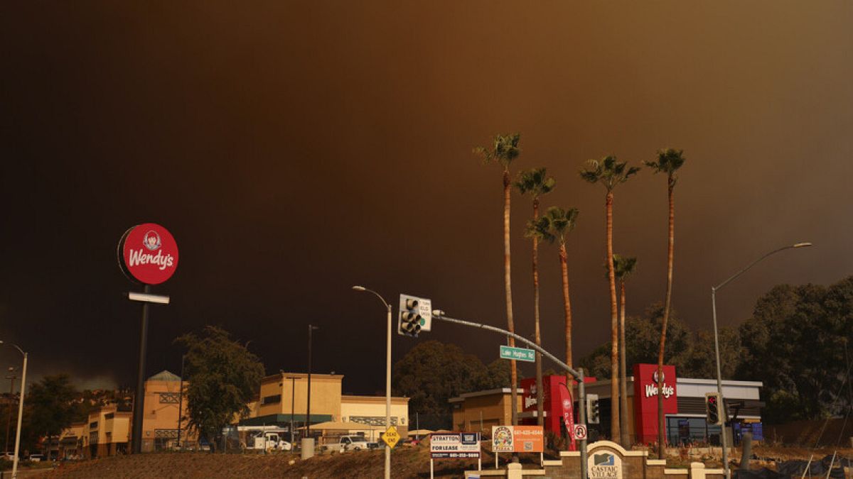 Smoke fills the sky during a wildfire on Wednesday, Jan. 22, 2025 in Castaic, California