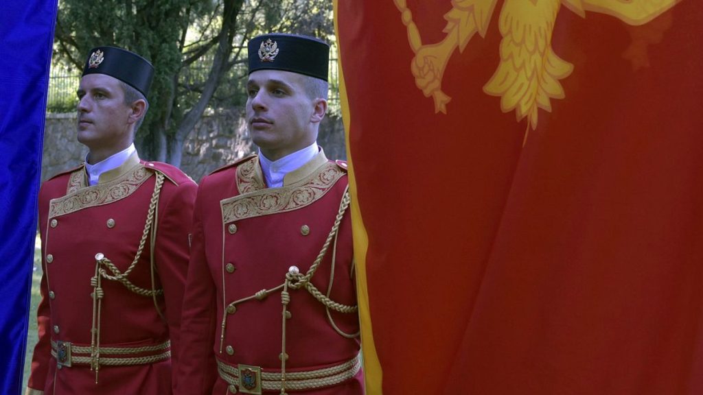 FILE: Montenegrin guards of honor stand near Montenegro flag in Podgorica, 7 June 2017