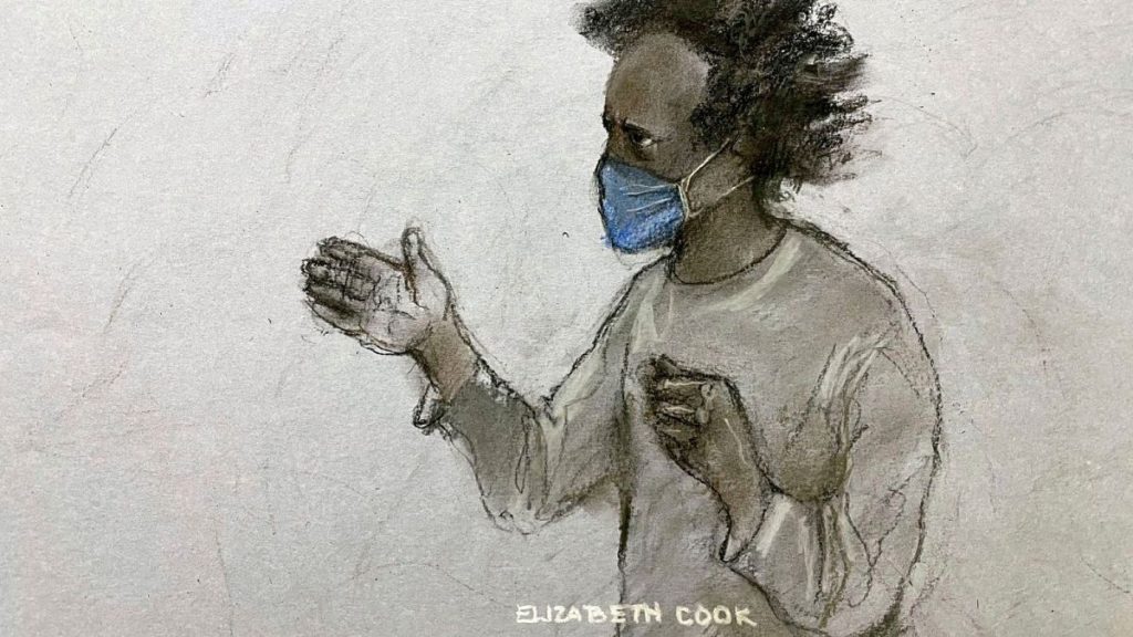 Court artist sketch by Elizabeth Cook of Southport stabbings suspect Axel Rudakubana