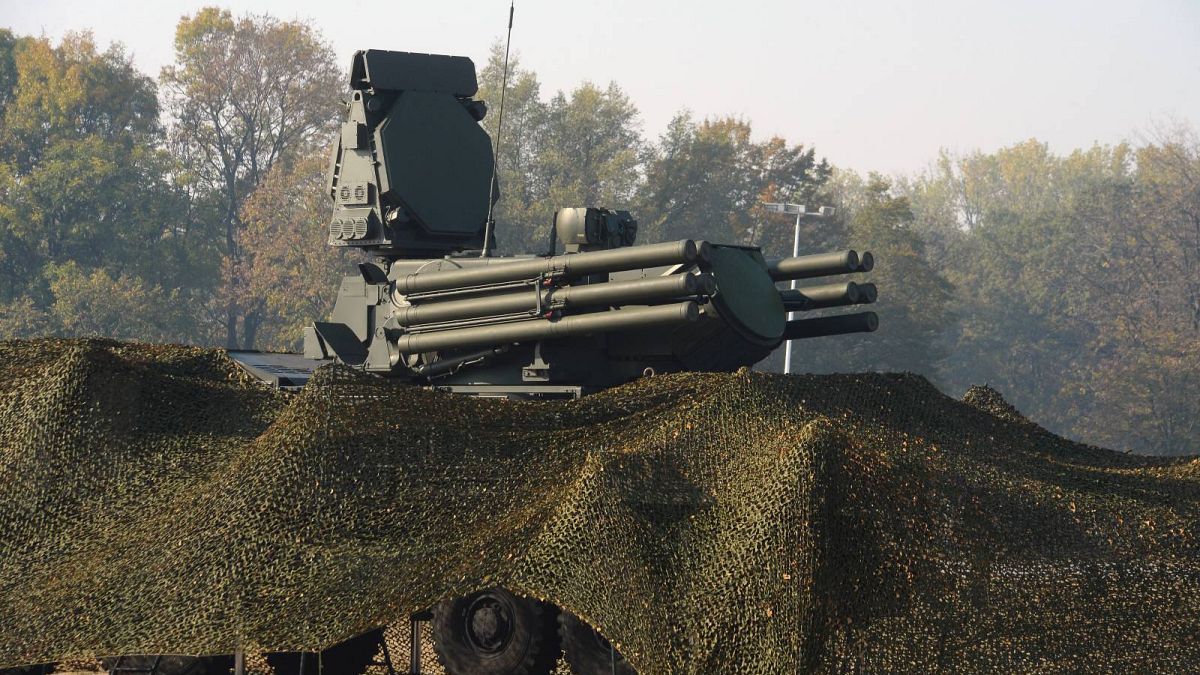 Russian air defense system Pantsir S is displayed during joint air defense drills at the military airport Batajnica, near Belgrade, Serbia.