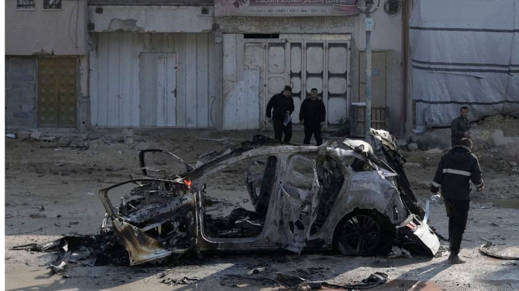 Vehicle destroyed in an Israeli strike that killed two people in the West Bank refugee camp of Nur Shams, Tulkarem.