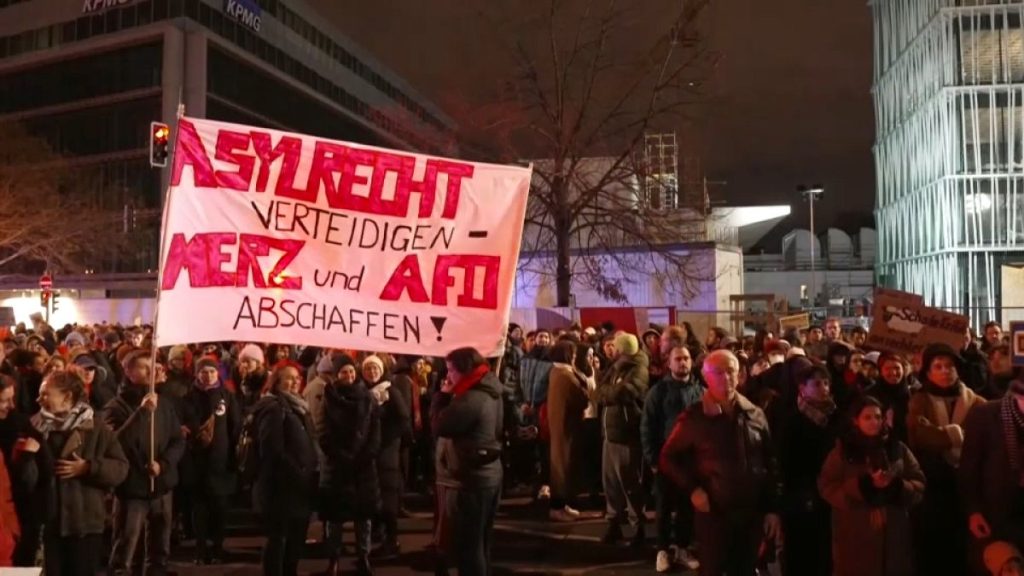 Hundreds protest in front of the CDU headquarters in Berlin.