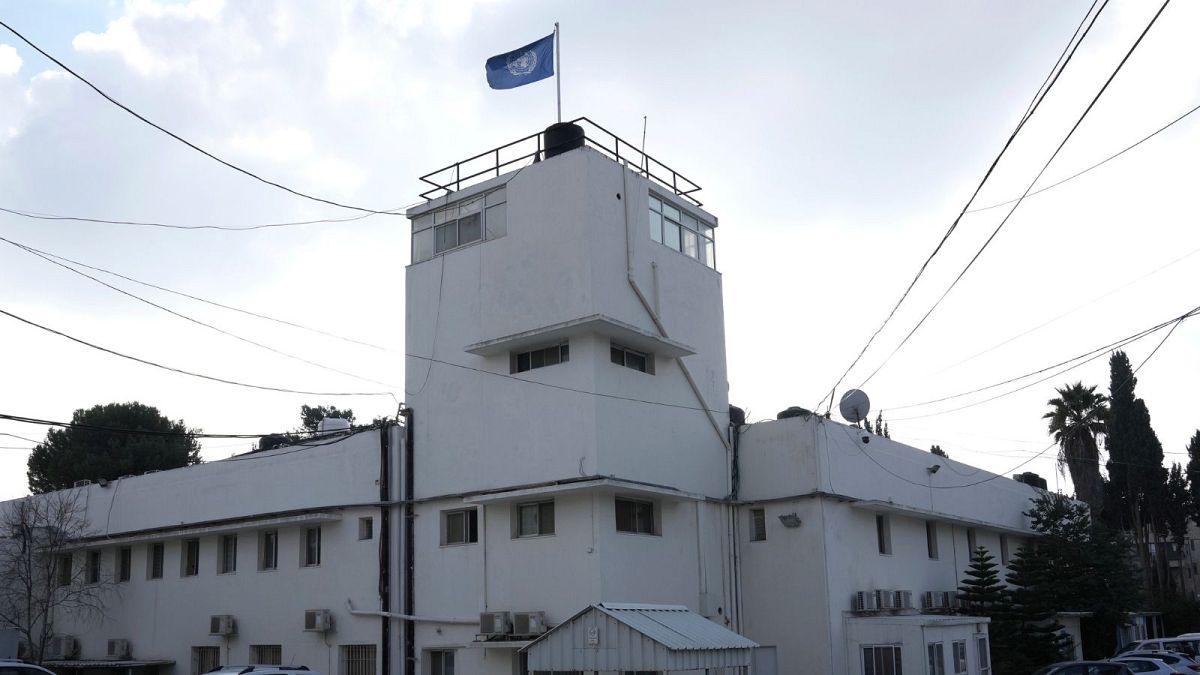 Offices of the United Nations agency for Palestinian refugees are seen in the Shuafat refugee camp in Jerusalem.