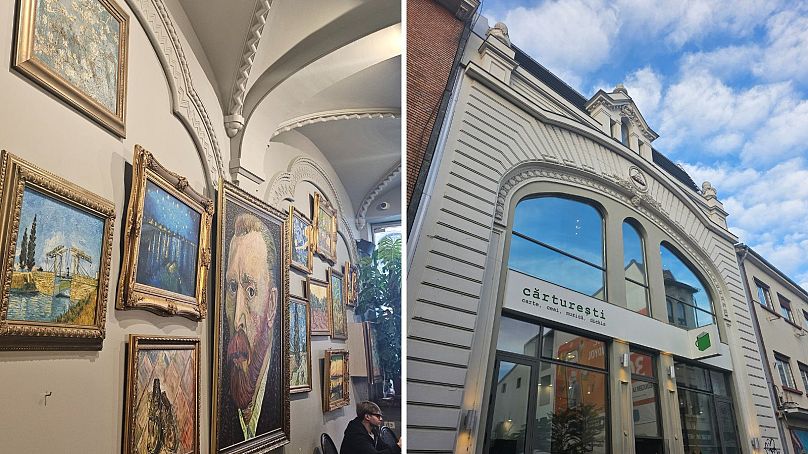 L'intérieur remarquable du Grand Café Van Gogh et l'extérieur du magnifique carusel Cărturești à Bucarest.