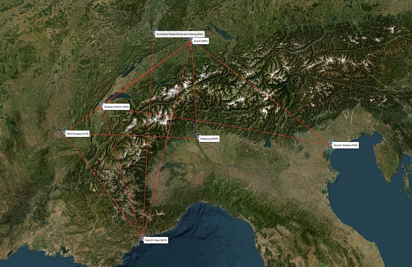 Tous les itinéraires les plus turbulents passent au-dessus ou à proximité des Alpes. 