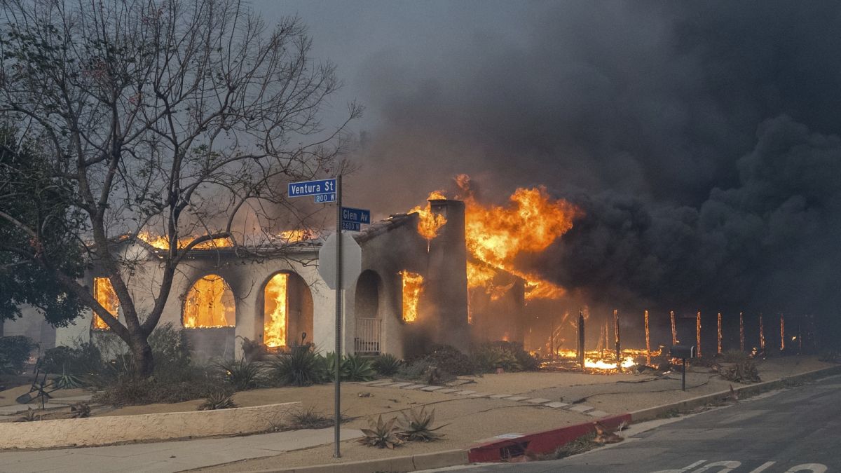 A burning building in LA