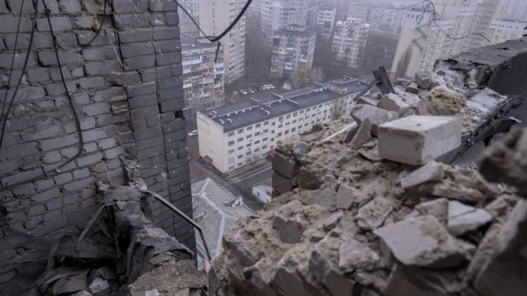 Damaged multi-storey apartment house is seen after Russian drone attack in Kyiv, Ukraine, Friday, Jan. 10, 2025.