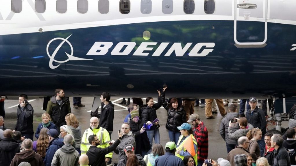 A Boeing plane displayed during a debut for employees and media of the new jet in Renton, Wash. U.S., Feb. 5, 2018.