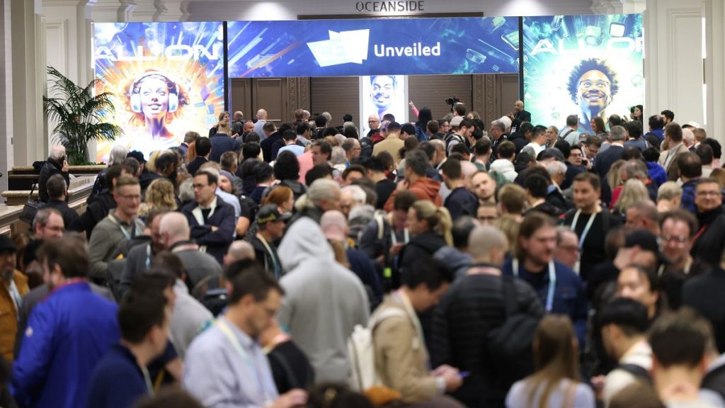 Crowds milling around the CES venue in Las Vegas.