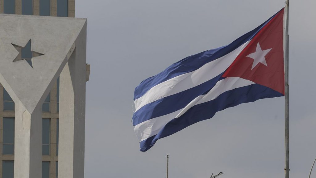 A Cuban flag flies in the wind outside the American embassy in Havana, Cuba, on 14 January, 2025.