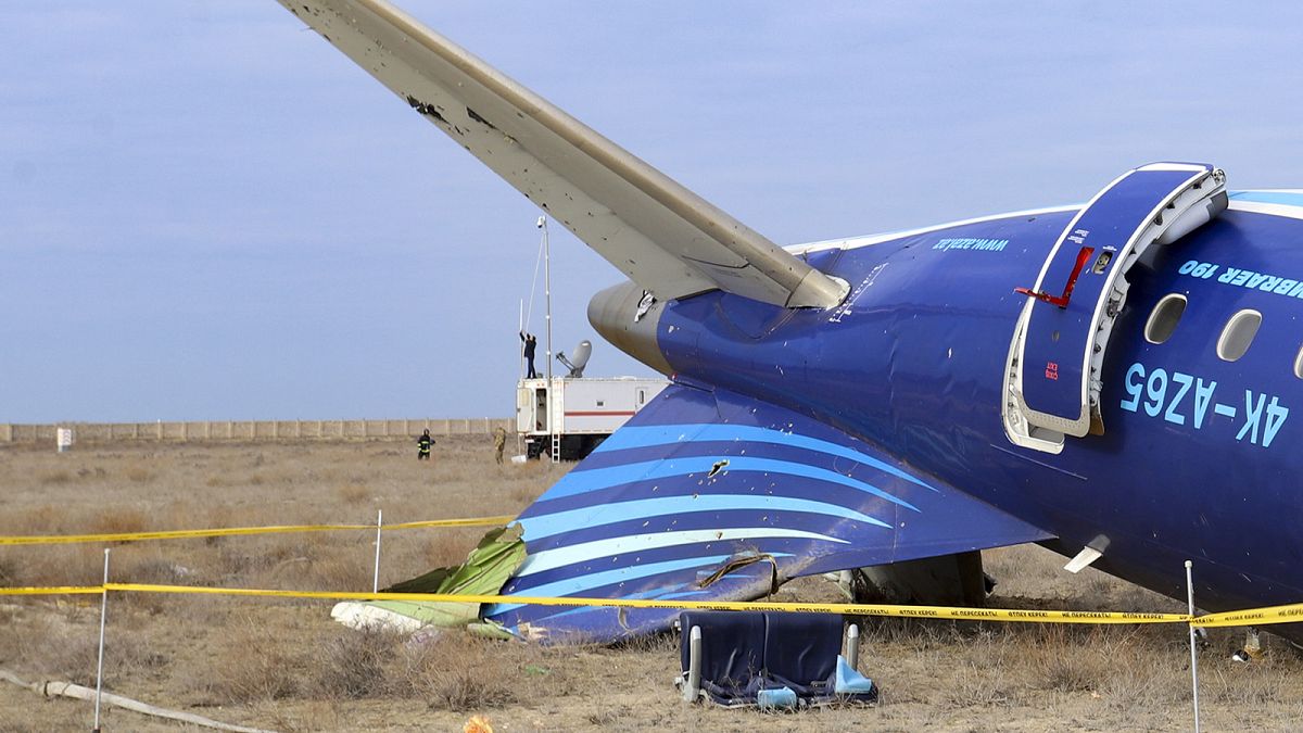 The wreckage of Azerbaijan Airlines Embraer 190 on the ground near the airport of Aktau, Kazakhstan, 25 December 2024