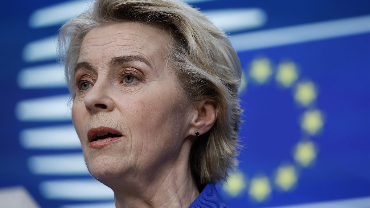 European Commission President Ursula von der Leyen addresses a media conference at the end of an EU summit in Brussels, Thursday, Dec. 19, 2024.