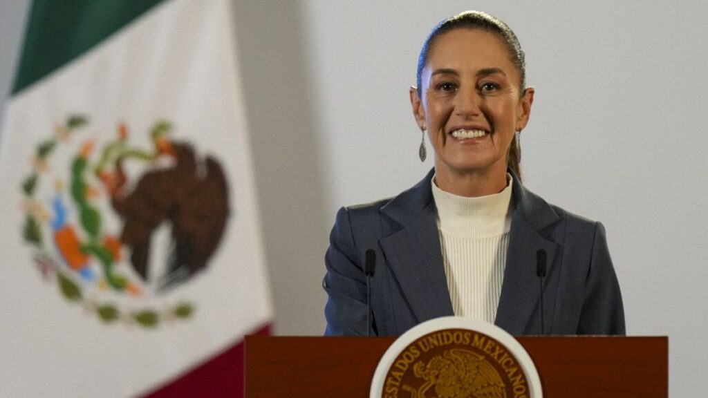 FILE: Mexican President Claudia Sheinbaum gives a media briefing from the National Palace in Mexico City, Oct. 2, 2024