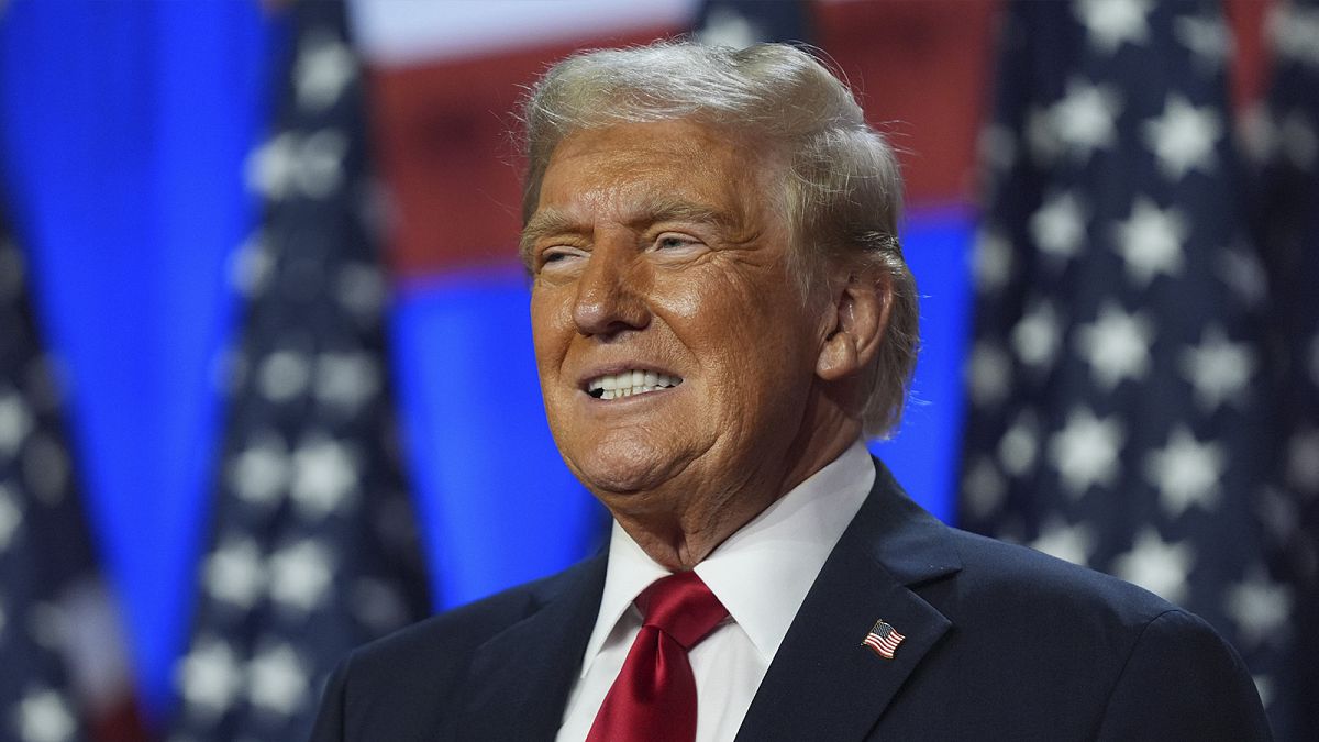 Donald Trump smiles at an election night watch party at the Palm Beach Convention Center in West Palm Beach, FL, 6 November 2024