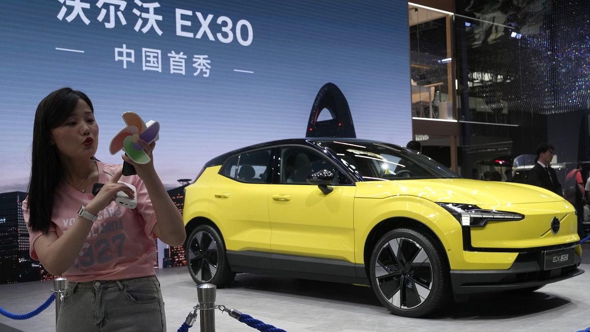 File picture of  the Volvo EX30 fully electric small SUV unveiled during Auto China 2024 in Beijing last year