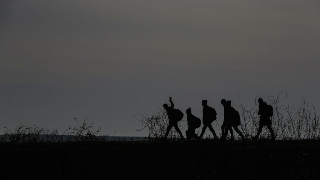 FILE - Migrants walk to enter Greece from Turkey by crossing the Maritsa river (Evros river in Greek) near the Pazarkule border gate in Edirne, Turkey, 1 March 2020.