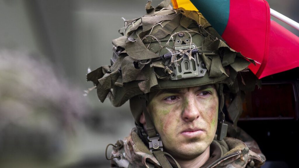 FILE: A Lithuanian Army soldier takes part in a military exercise near the Suwalki Gap near the Polish border at the Dirmiskes village, in Lithuania on Friday, April 26, 2024.