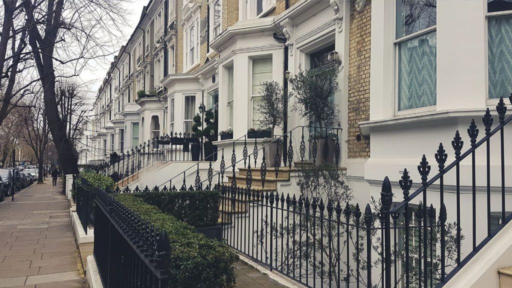 A row of upmarket houses in Kensington, London, United Kingdom