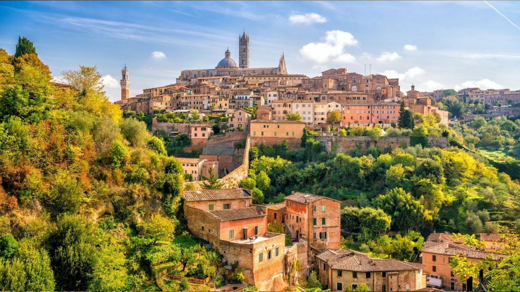 Aerial view of Siena, Italy, where Italian bank Monte dei Paschi di Siena is headquartered.