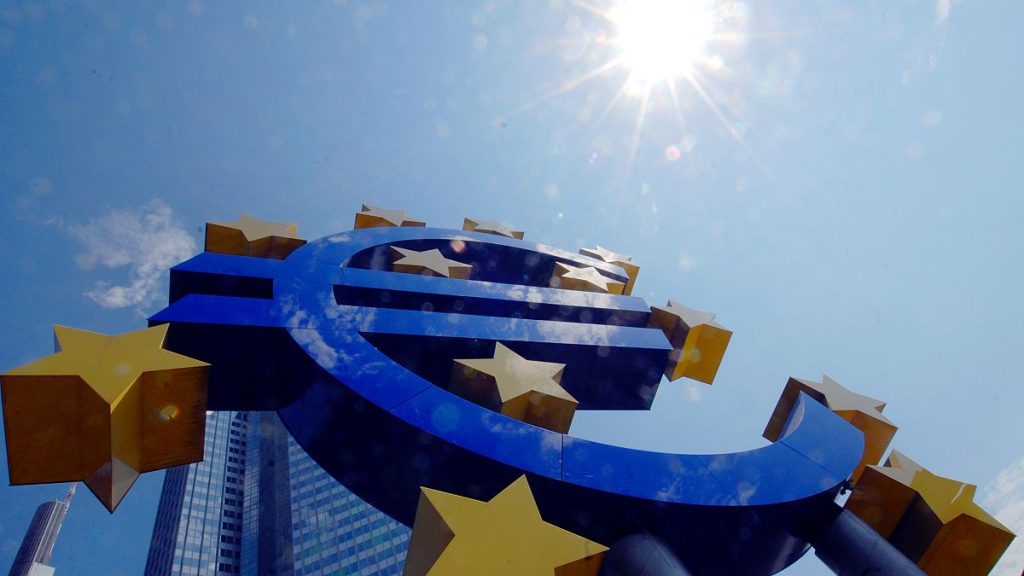 The Euro sign in front of the headquarters of the European Central Bank (ECB) in Frankfurt, Germany, is seen in this July 18, 2007 file picture.