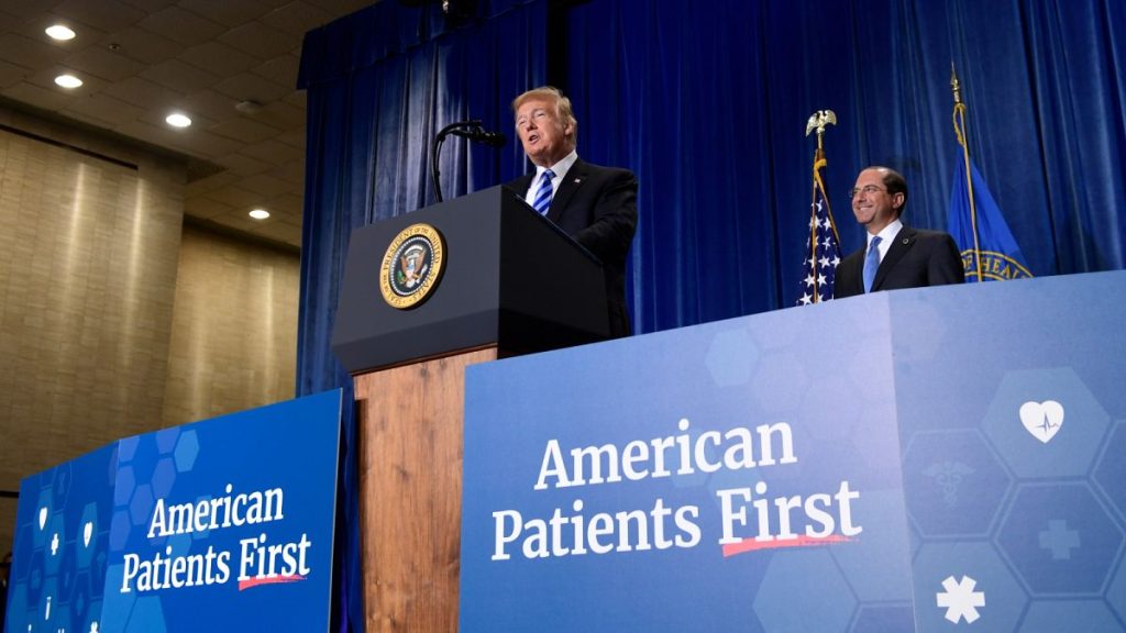 President Donald Trump talks about drug prices during a visit to the Department of Health and Human Services in Washington, Oct. 25, 2018.