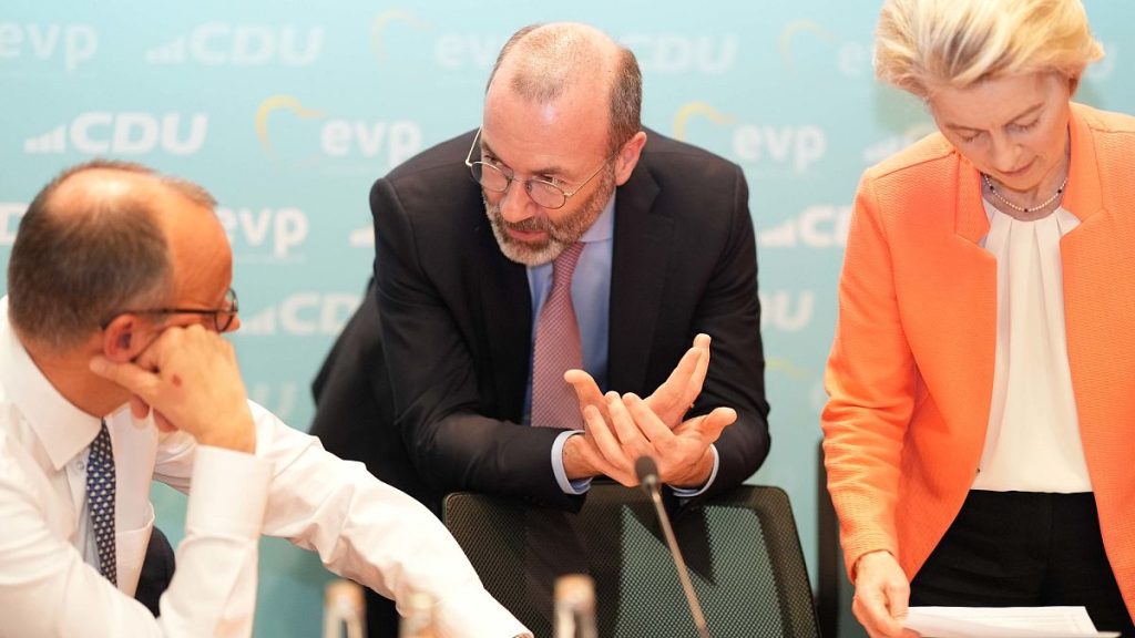 EPP president Manfred Weber flanked by German CDU head Friedrich Merz and EU Commission president Ursula von der Leyen in Berlin, 17 January