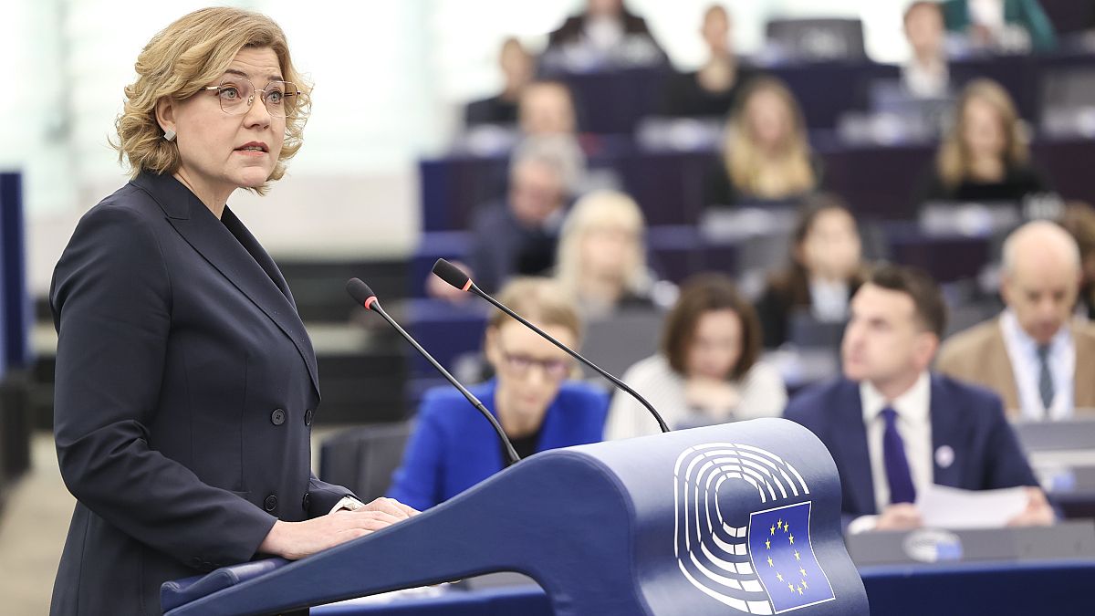 Henna Virkkunen addresses the European Parliament.