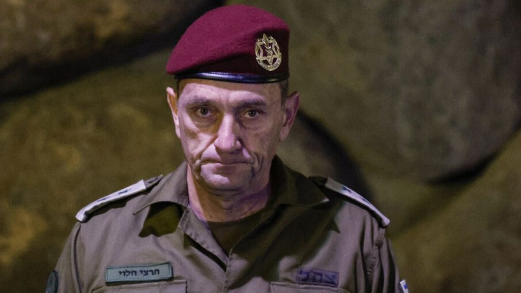 FILE: Israeli Chief of the General Staff Herzi Halevi attends a wreath-laying ceremony marking Holocaust Remembrance Day in Jerusalem, Israel, May 6, 2024.