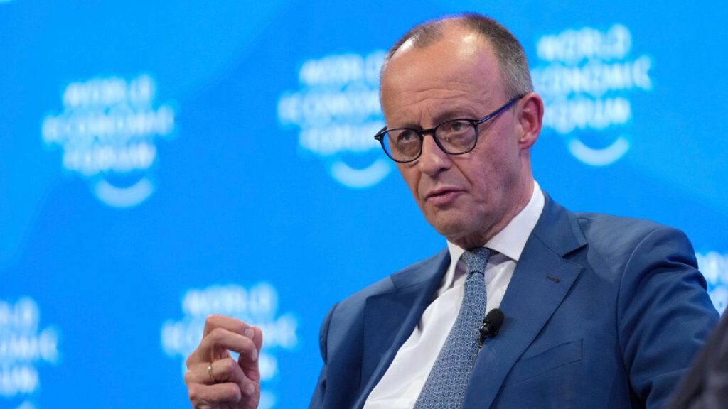 German opposition leader and chairman of the Christian Democratic Union party Friedrich Merz attends the Annual Meeting of World Economic Forum in Davos, Switzerland, Tuesday.