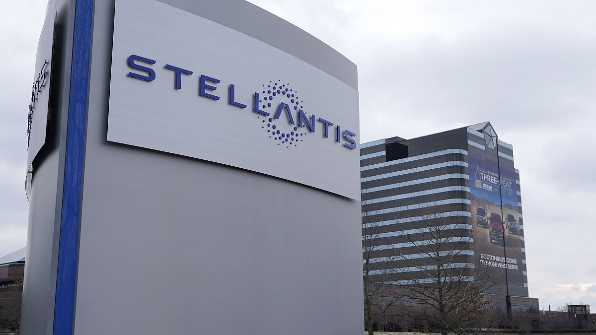 In this file photo taken on Jan. 19, 2021, the Stellantis sign is seen outside the Chrysler Technology Center, Tuesday, in Auburn Hills, Michigan, United States.