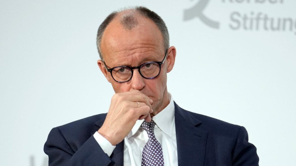 Friedrich Merz, German opposition leader and chairman of the CDU party, speaks at the Global Leaders Dialogue in Berlin, Germany, Thursday, Jan. 23, 2025.