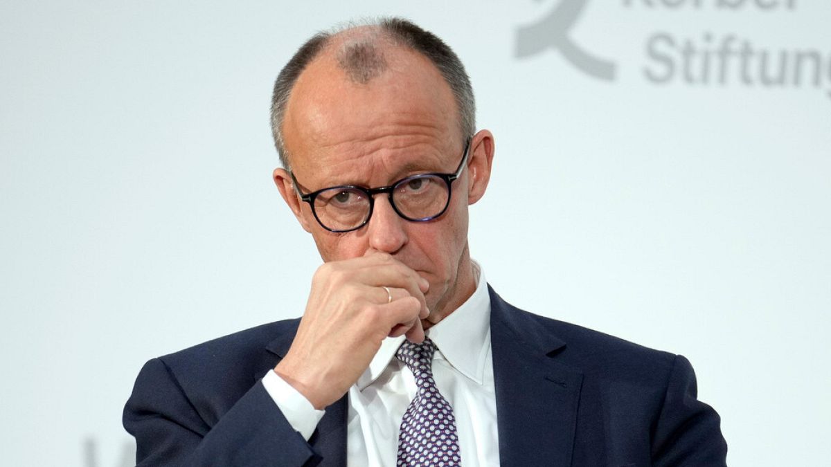 Friedrich Merz, German opposition leader and chairman of the CDU party, speaks at the Global Leaders Dialogue in Berlin, Germany, Thursday, Jan. 23, 2025.