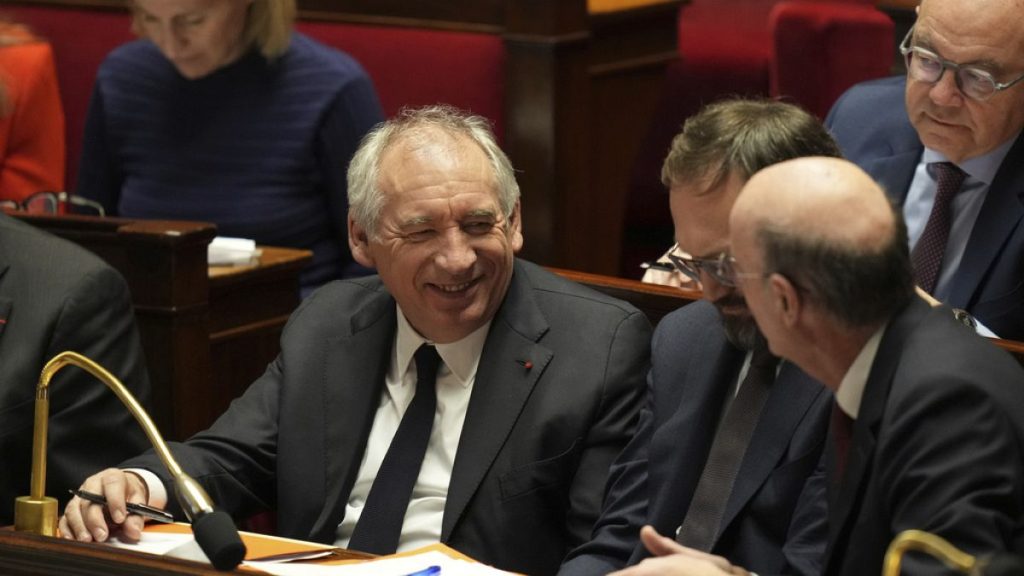 French Prime Minister Francois Bayrou sits on the ministers bench after delivering his general policy speech, Tuesday, Jan. 14, 2025 at the National Assembly in Paris