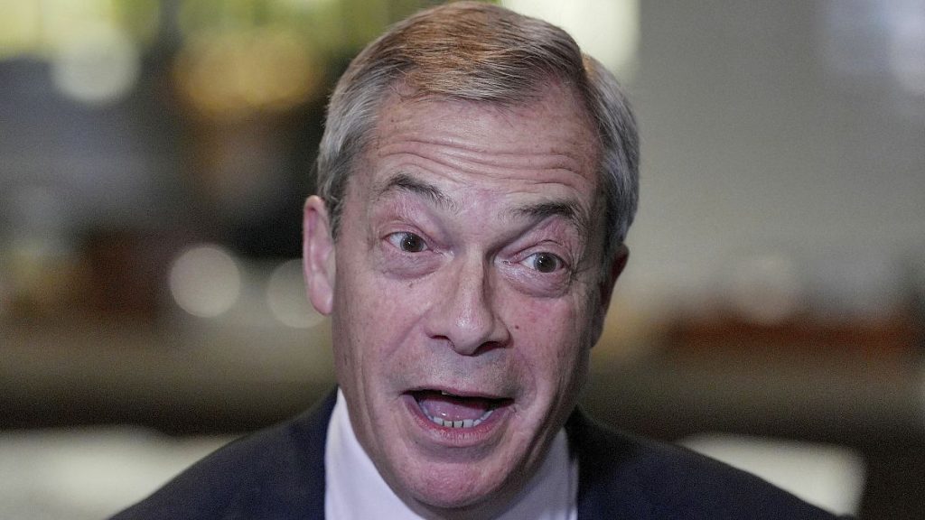 Reform UK leader Nigel Farage speaks at Sandown Park Racecourse in Esher, England, on 10 January, 2025.