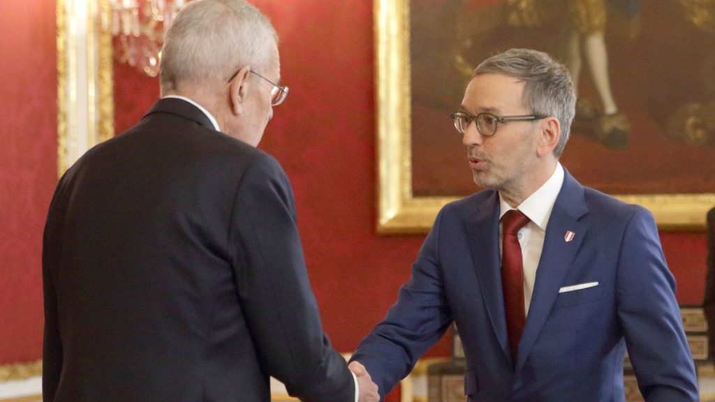 Austrian President Alexander Van der Bellen welcomes head of the Freedom Party (FPO) Herbert Kickl in his office, in Vienna, 6 January 2024