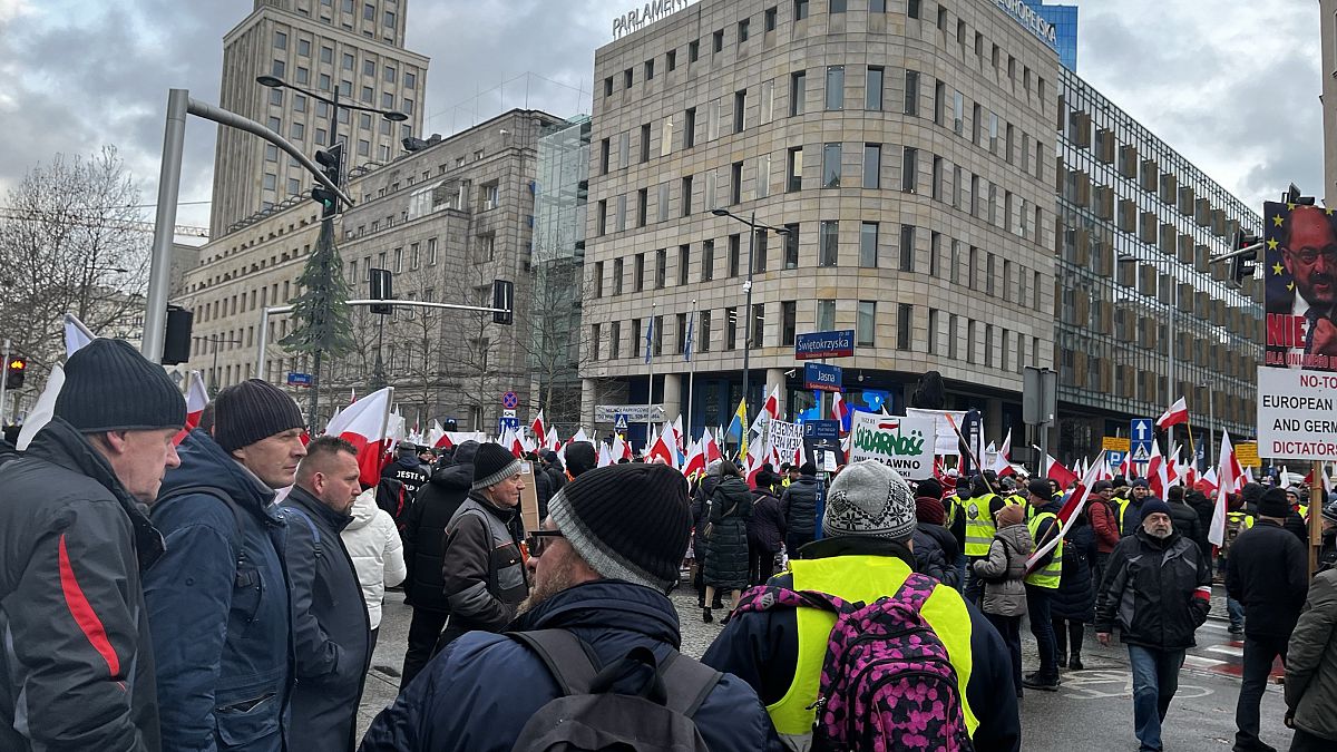 Polish farmers protest in Warsaw.