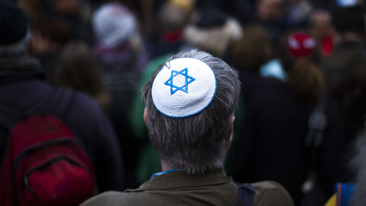 A man wears a Jewish skullcap in Berlin, Germany, in 2018