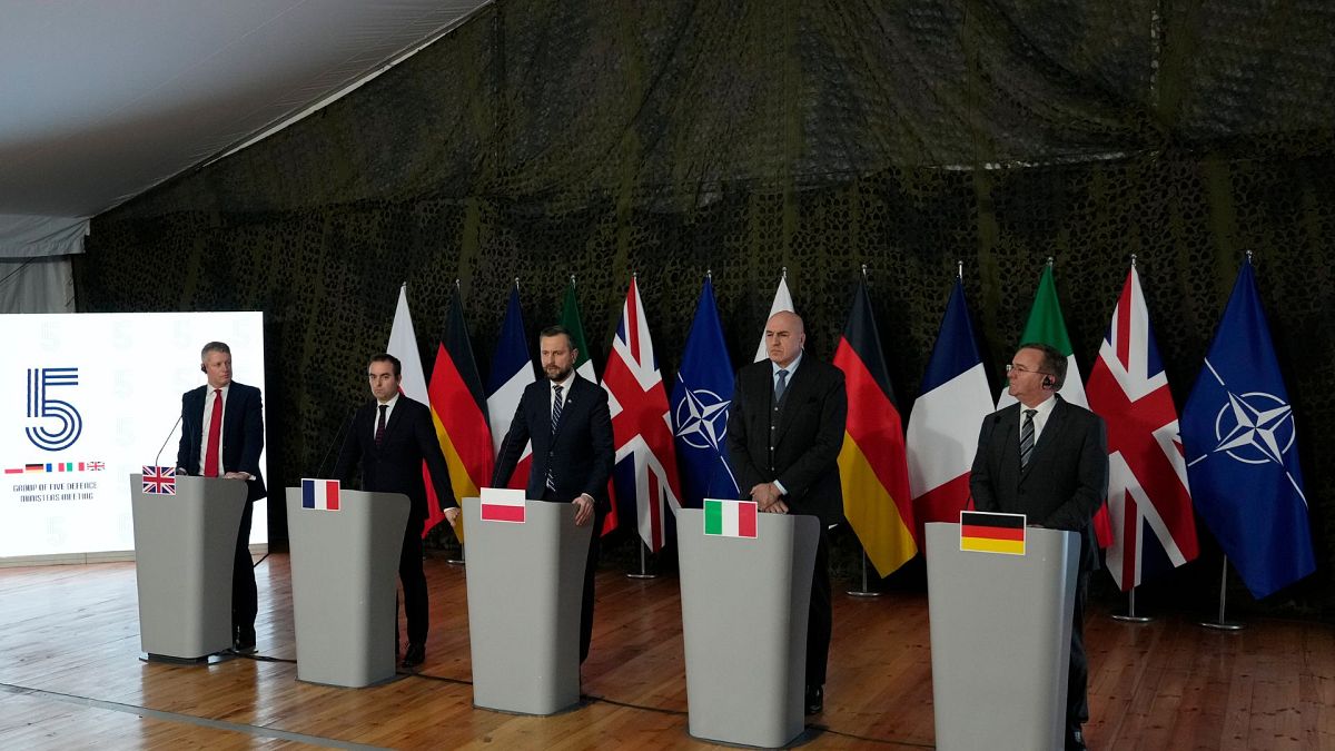 Meeting of defense ministers of five NATO countries to discuss coordinating their defense plans and support for Ukraine in Warsaw, 13 Jan 2025.