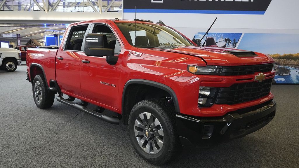 A 2024 Chevrolet Silverado 2500 HD Custom truck is shown at the Pittsburgh International Auto Show in Pittsburgh. 15 Feb 2024.