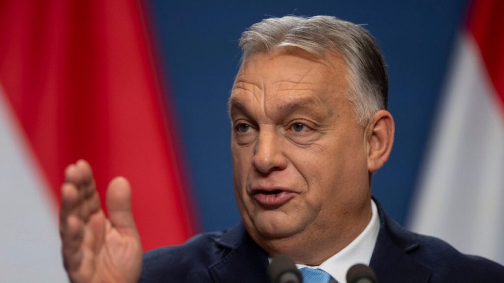 Hungarian Prime Minister Viktor Orban speaks during his annual international press conference in Budapest, Hungary, Saturday, Dec. 21, 2024.