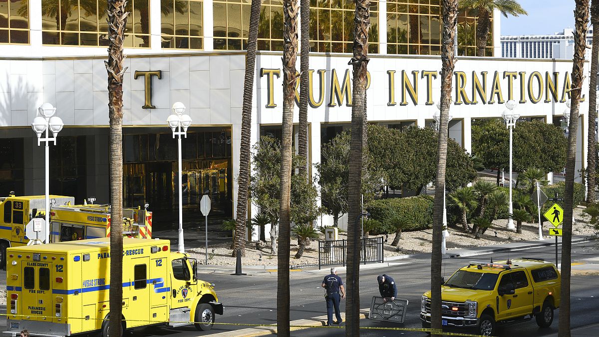 The valet area outside Trump International Hotel in Las Vegas is seen after the fire and explosion of a Tesla Cybertruck, on Wednesday, Jan. 1, 2025.