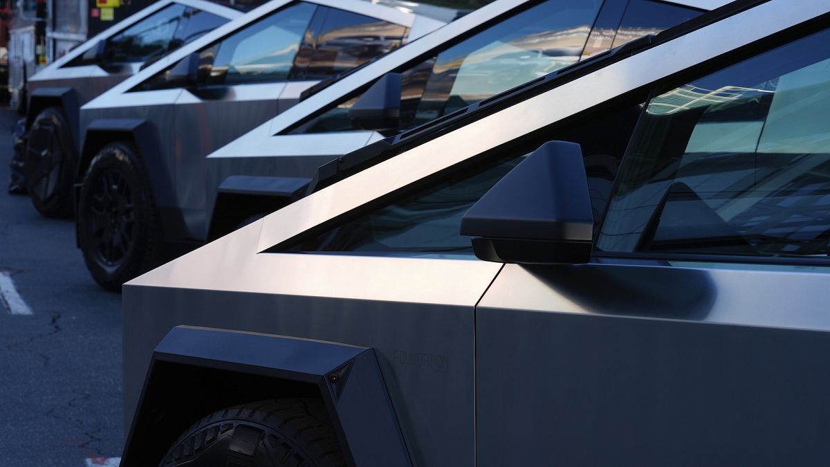 Tesla Cybertrucks on display last November at the AutoMobility LA Auto Show