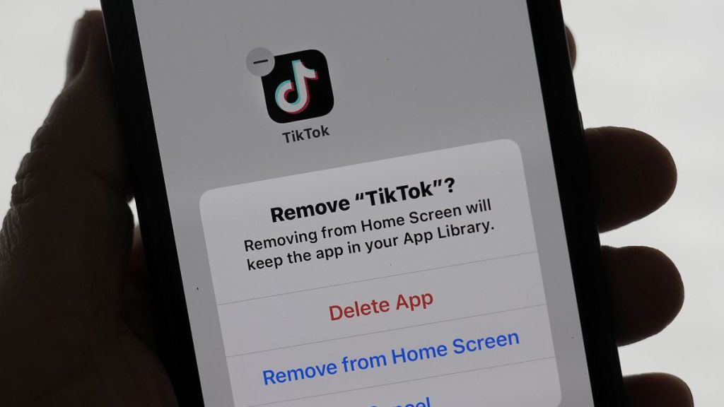 A TikTok app shown on a phone in San Francisco on 17 January, the day before the ban went into force